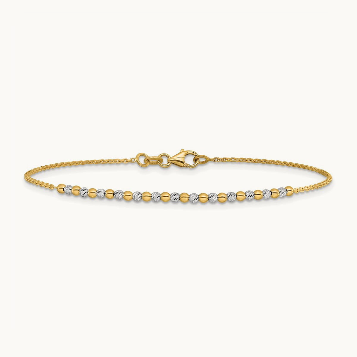 Diamond-cut Beaded 7.5in Bracelet, 14K Two-tone