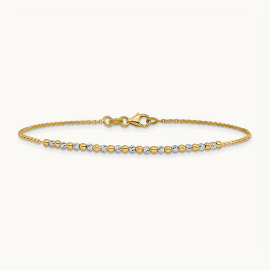 Diamond-cut Beaded 7.5in Bracelet, 14K Two-tone