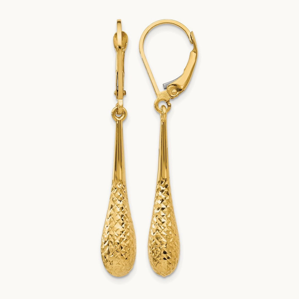 Polished and Diamond-cut Leverback Earrings — 10K Yellow Gold, 44mm