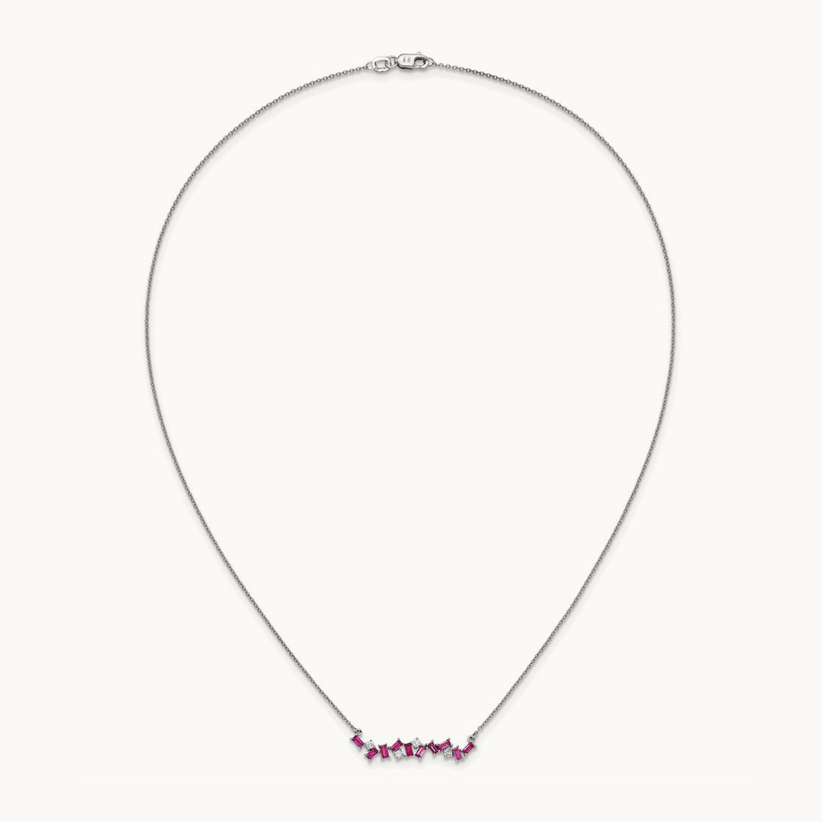 Ruby and Diamond 18 in. Bar Necklace, 14K White Gold