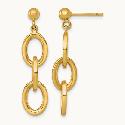 Polished Round Oval Chain Dangle Post Earrings, 14K