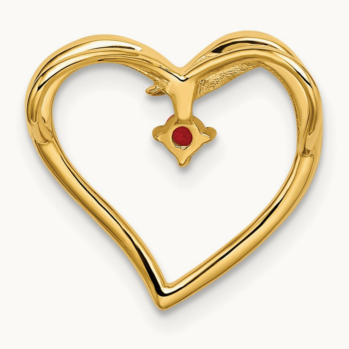 Polished Ruby Heart Chain Slide, 14K