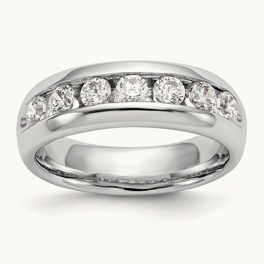 7-Stone Diamond Channel Band, 14K White Gold