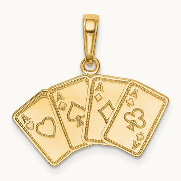 Aces Playing Cards Pendant, 14K