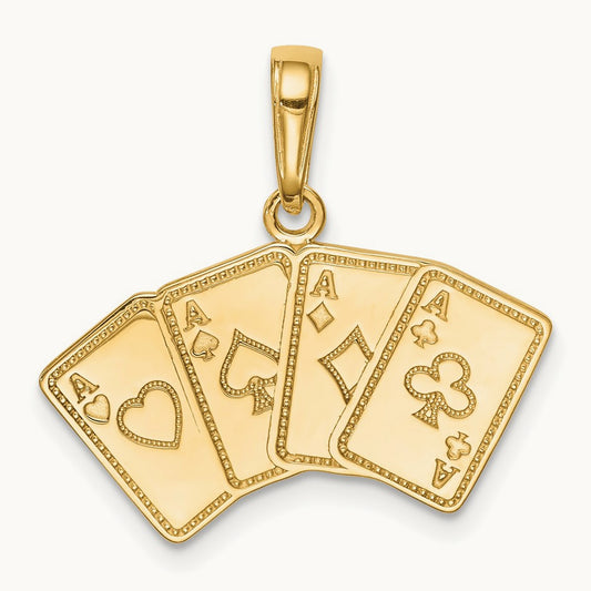 Aces Playing Cards Pendant, 14K