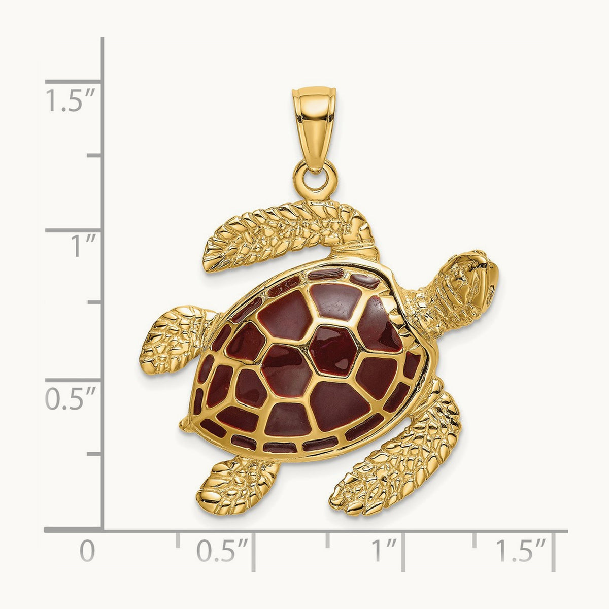 3-D Brown Enamel Large Sea Turtle Charm, 14K