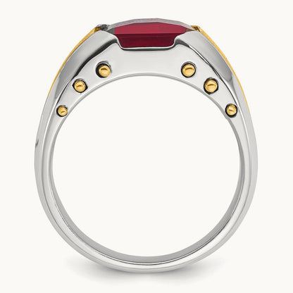 IBGoodman Men's Created Garnet Complete Ring, 14K Two-tone