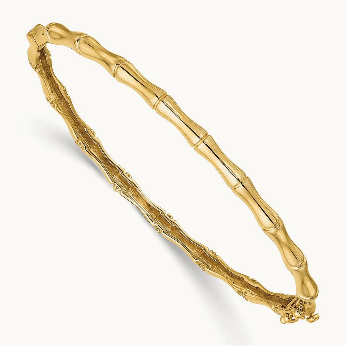 Bamboo Design Diamond Hinged Bangle — 14K Yellow Gold