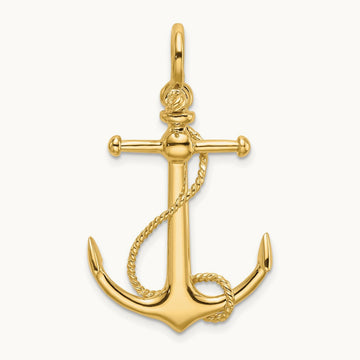 3-D Anchor W/Long T Bar and Shackle Bail Charm, 14K