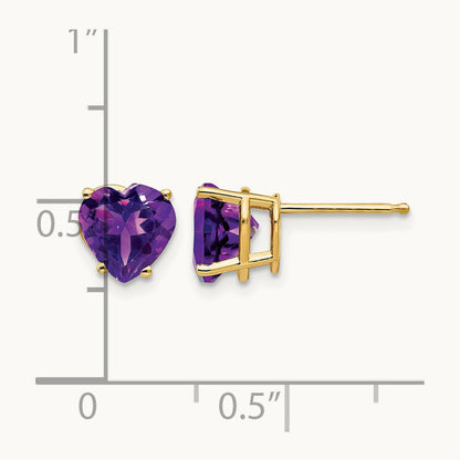 Heart Amethyst Earrings, 7mm, 14K