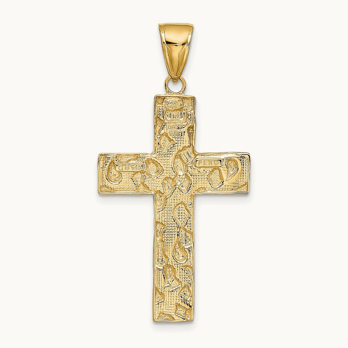 Polished/Textured Nugget Style Cross Pendant — 14K Yellow Gold