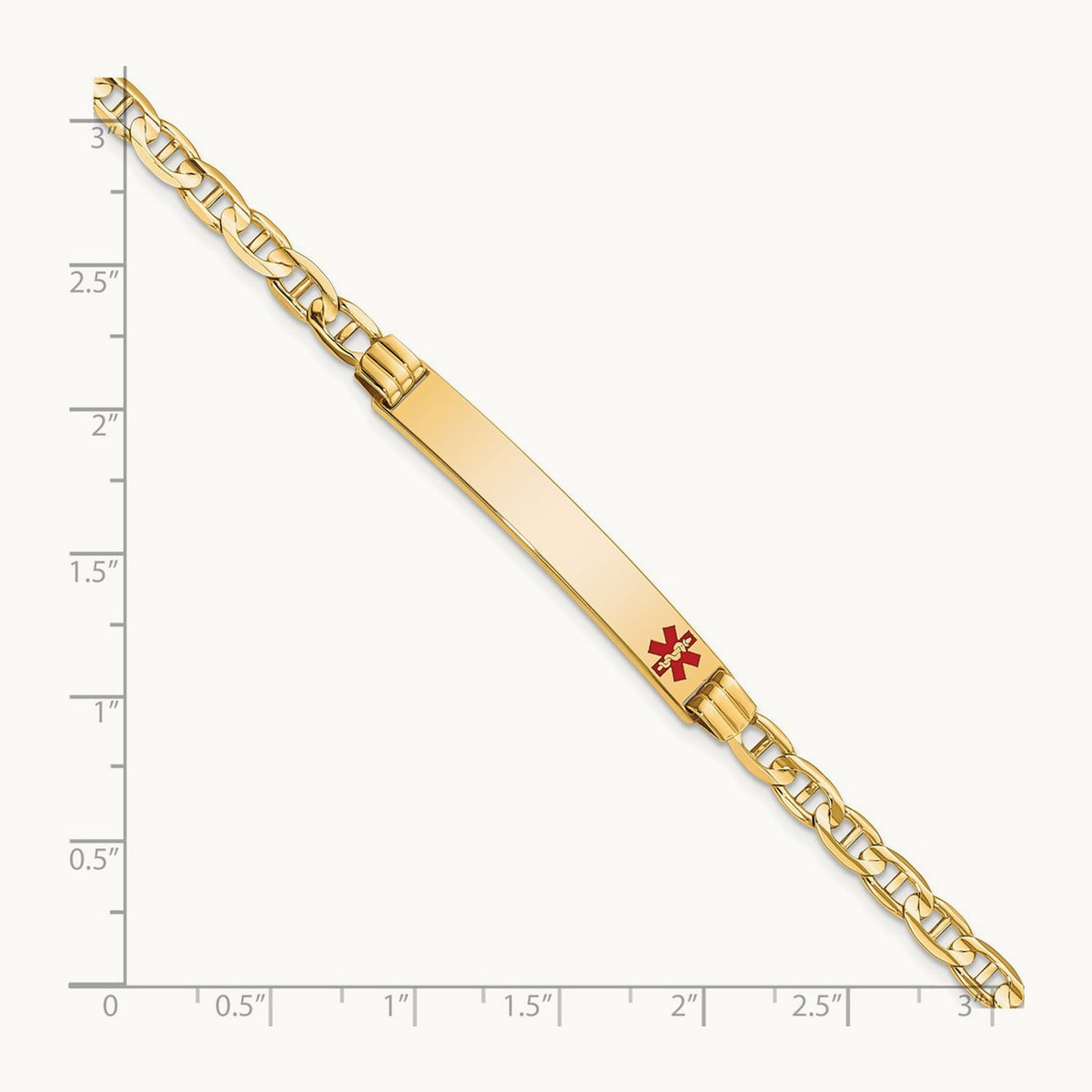 Medical Red Enamel Anchor Link ID Bracelet, 14K