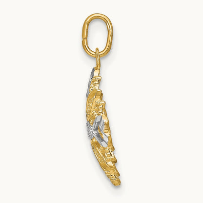 w/Rhodium Center Flower and Heart Charm, 14K