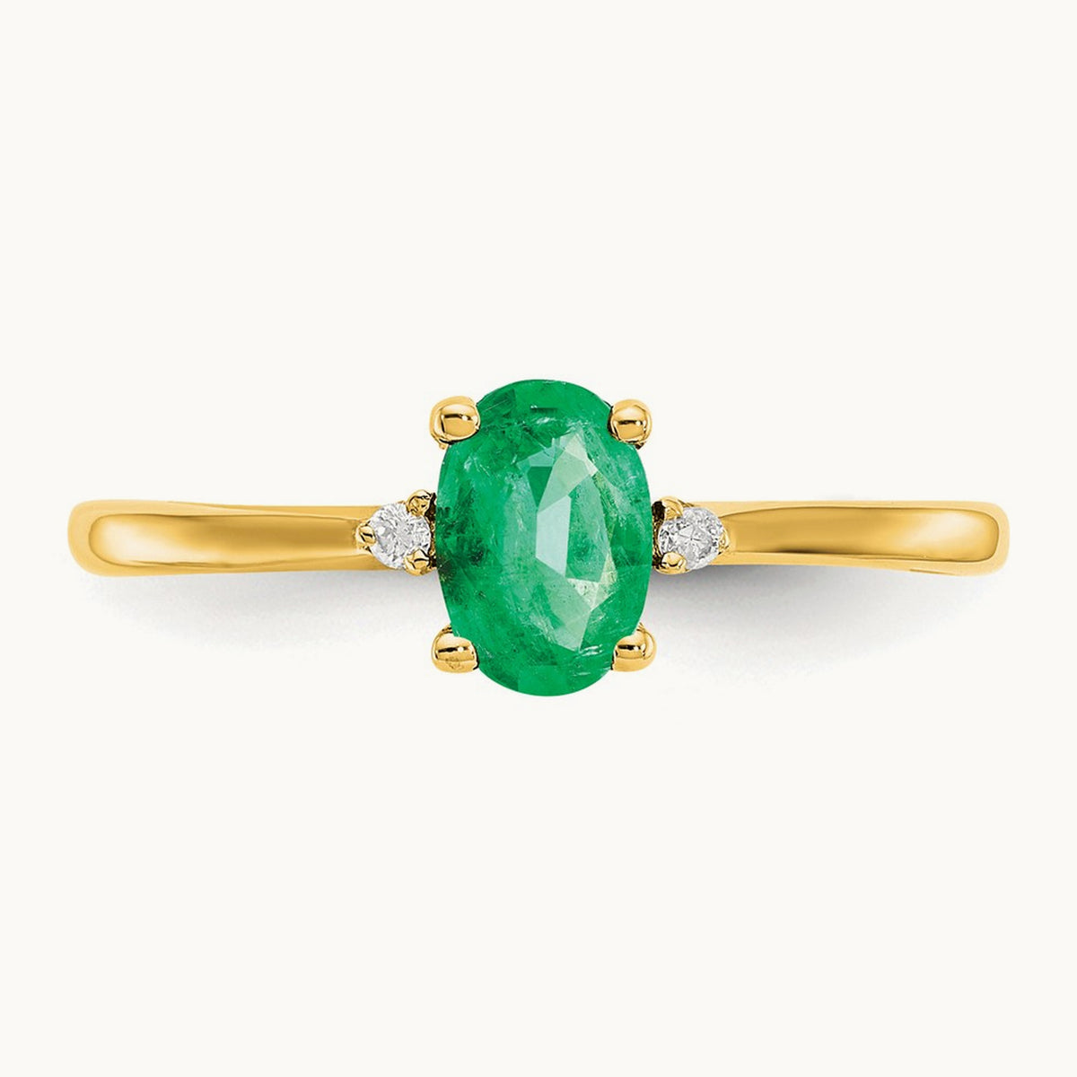 Diamond & Emerald Birthstone Ring — 14K Yellow Gold, 6
