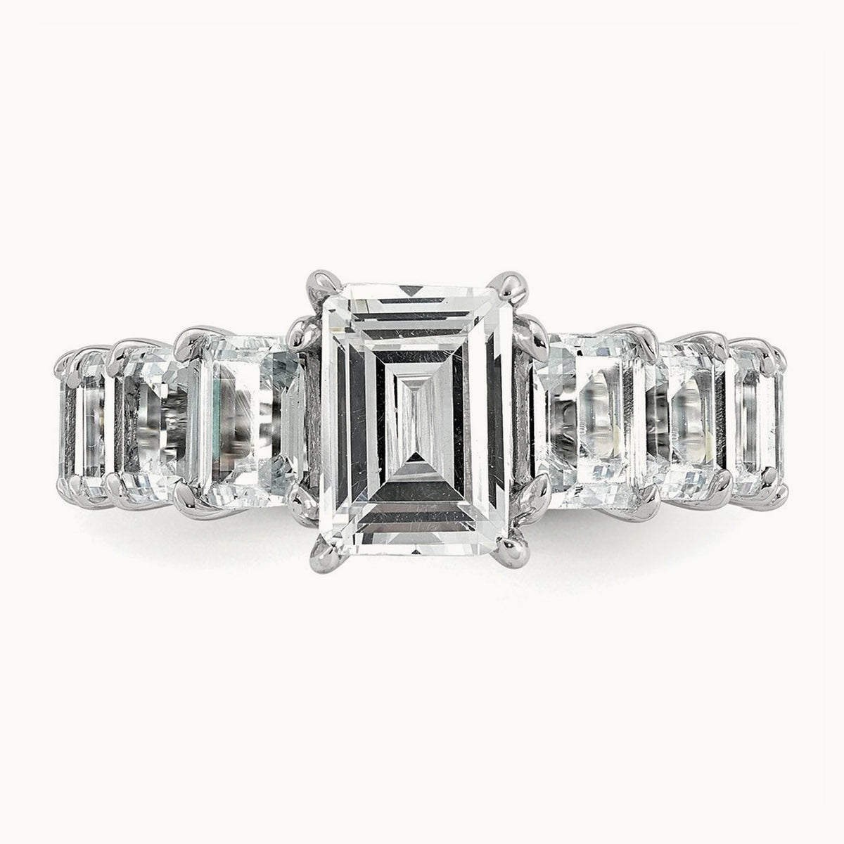 Emerald Shared Prong Engagement Ring, 5.00 ct tw Lab-Grown Diamond — 14K White Gold