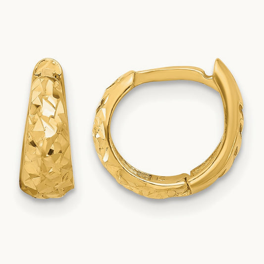 Polished and Diamond-cut Huggie Hoop Earrings, 14K — Leslie's