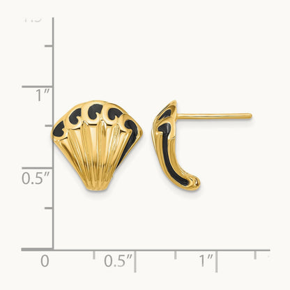 w/Black Enamel Polished Fancy Post Earrings, 14K — Leslie's