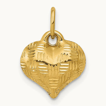 Polished Basket Weave Pattern 3-D Heart Pendant — 11mm