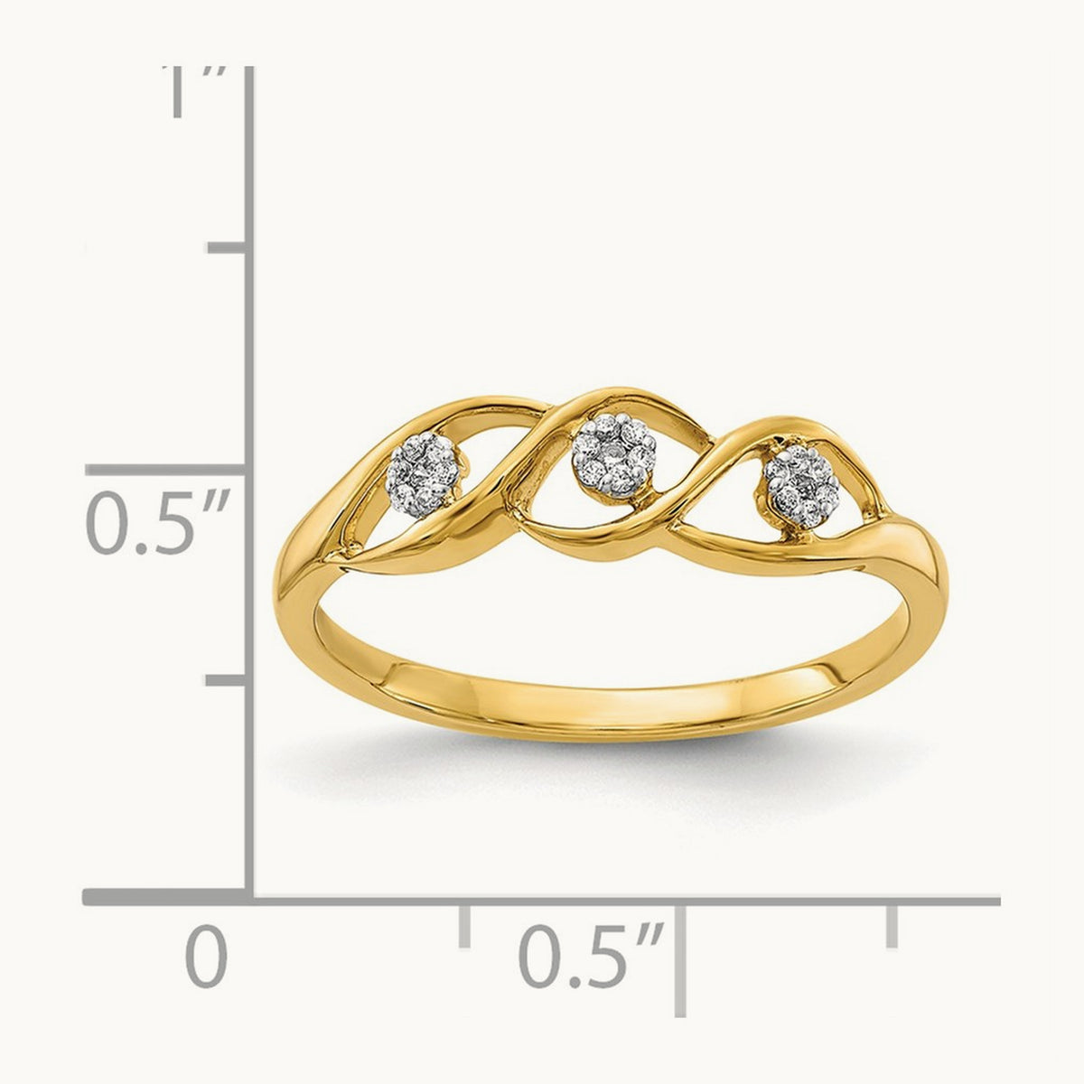 Polished Diamond Wave Ring, 14K Gold