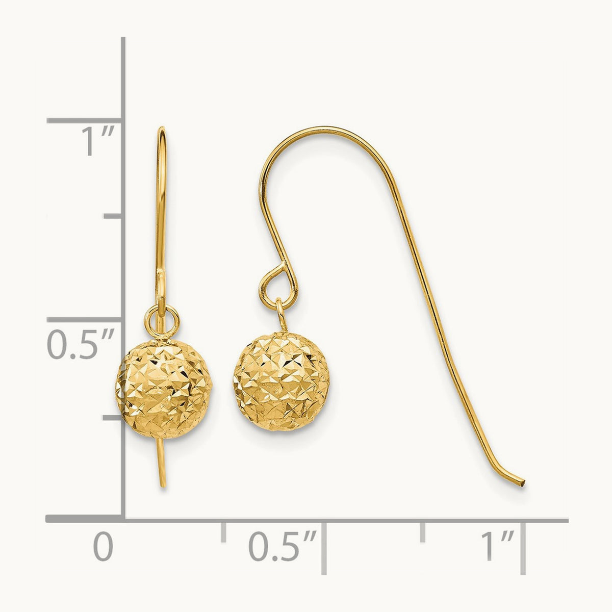 Diamond Cut Bead Dangle Earrings, 6mm, 14K