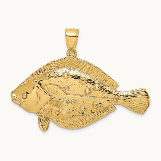 3-D Flounder Fish Charm, 14K