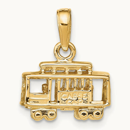 Solid Polished 3-D Trolley Car Pendant, 14K