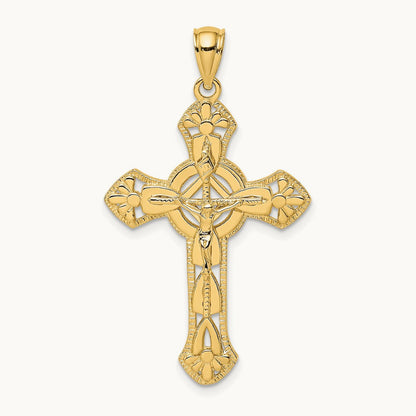 Textured Crucifix W/ Arrow Charm, 14K