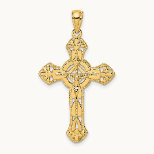 Textured Crucifix W/ Arrow Charm, 14K