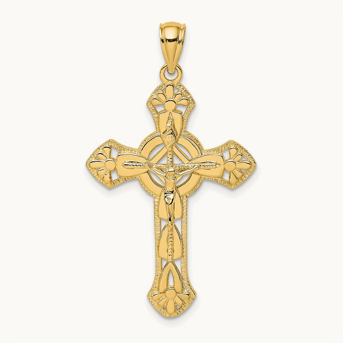 Textured Crucifix W/ Arrow Charm, 14K