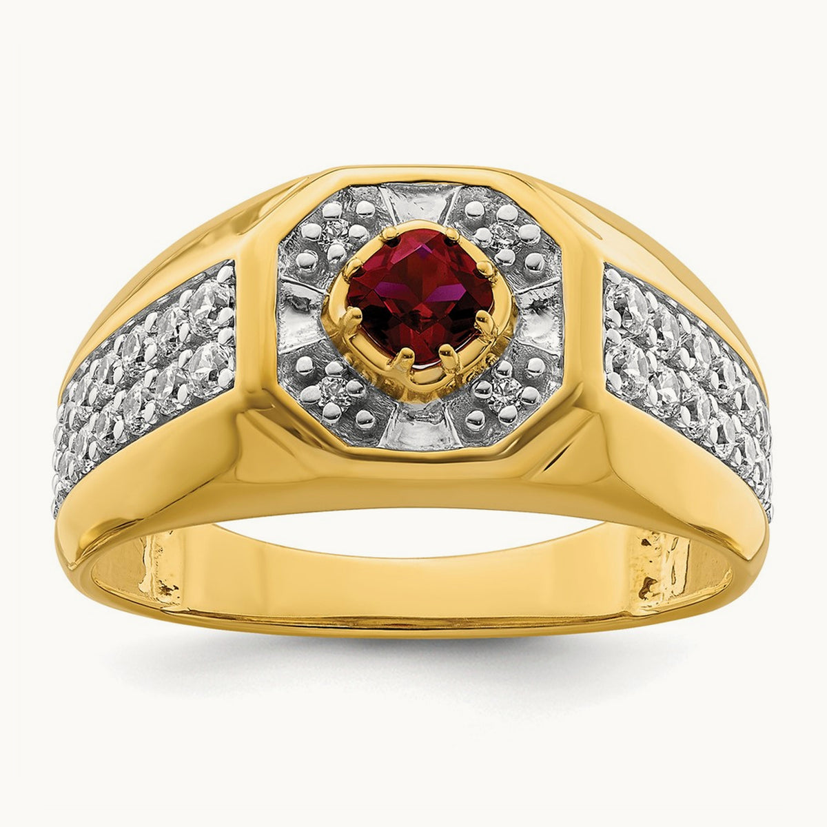 Created Ruby Men's Ring, 0.50 ct tw Lab-Grown Diamond