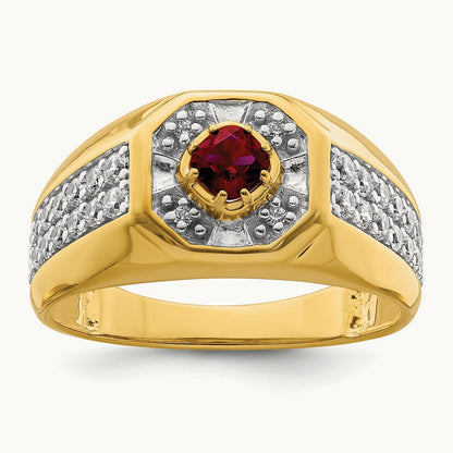 Created Ruby Men's Ring, 0.50 ct tw Lab-Grown Diamond