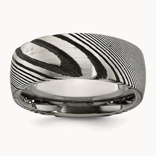 Damascus Steel Polished Band, 8mm