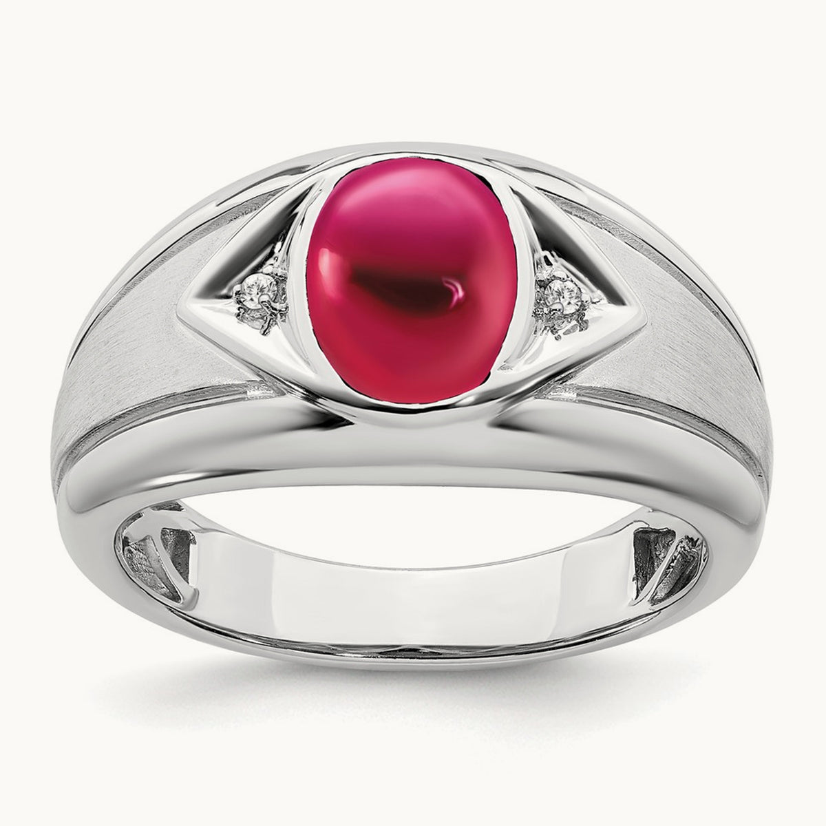 Created Ruby and Lab-Grown Diamond Men's Ring — 14K White Gold, 10