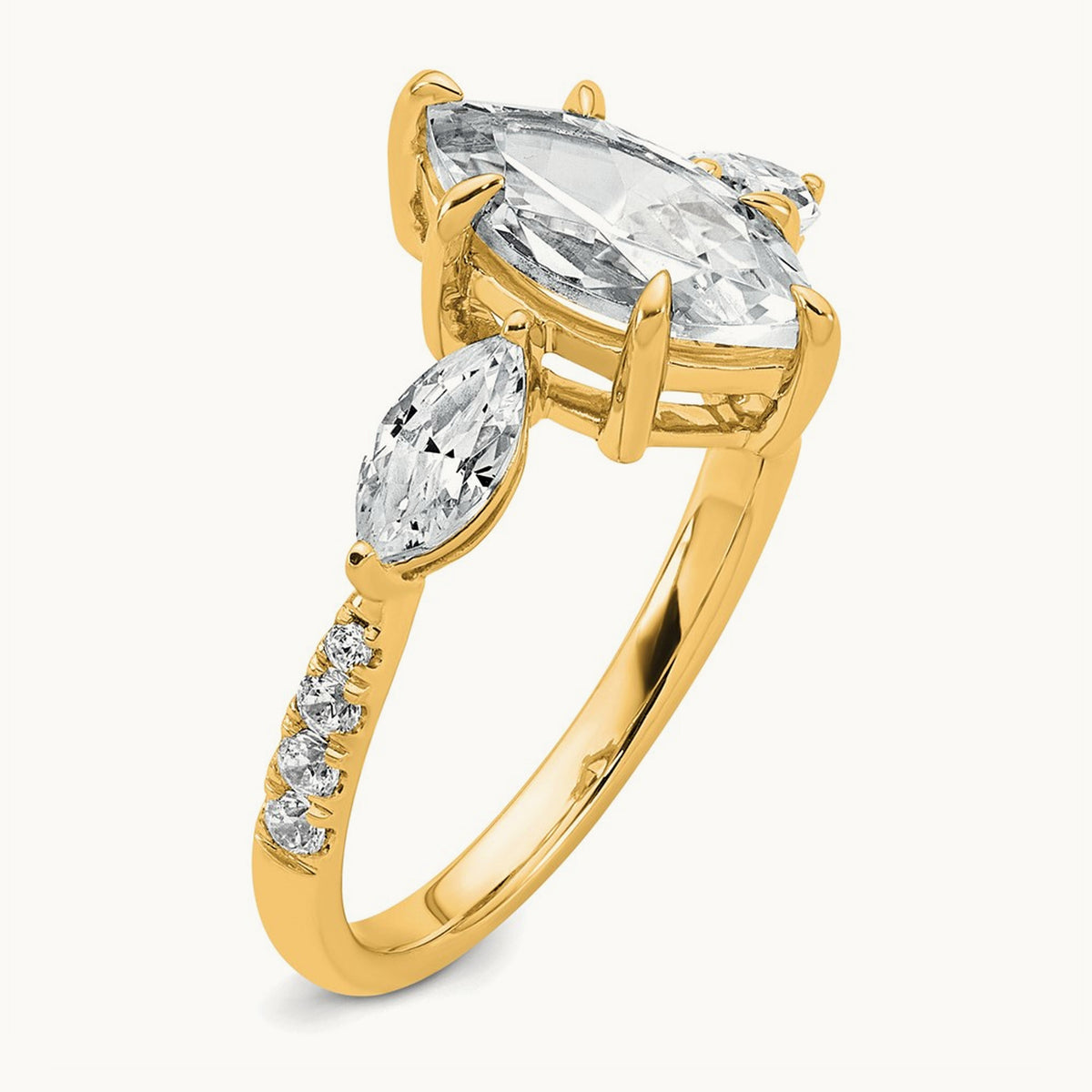 Marquise 3 Stone Engagement Ring, 1.50-2.00 ct tw Lab-Grown Diamond — 2 1/6 ct, 14K Yellow Gold