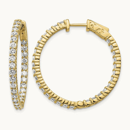 Diamond Round Hoop w/Safety Clasp Earrings, 14K