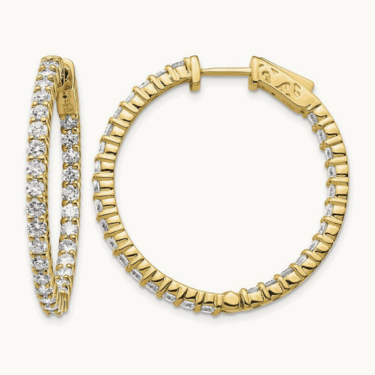 Diamond Round Hoop w/Safety Clasp Earrings, 14K