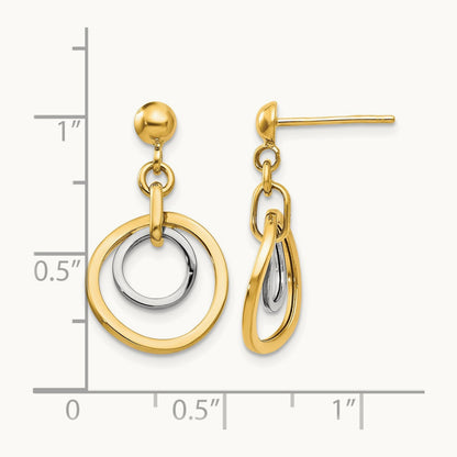 Circle Post Dangle Earrings, 14K Two-tone