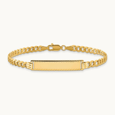 Flat Curb Link Diamond Cut ID Bracelet, 14K