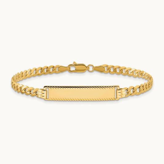 Flat Curb Link Diamond Cut ID Bracelet, 14K