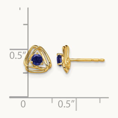 Created Sapphire Post Earrings — 14K Yellow Gold