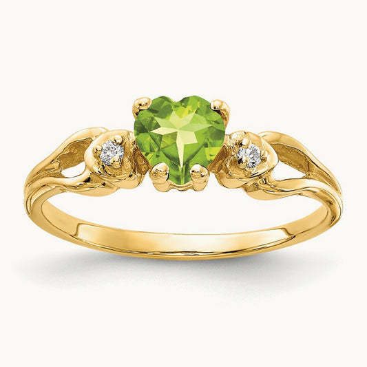 Heart Peridot AA Diamond ring, 5mm, 14K