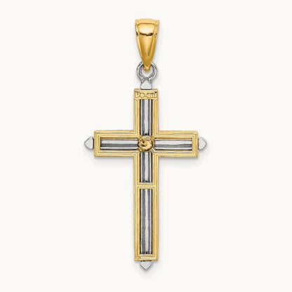 Polished Cross Charm, 14K Two-tone