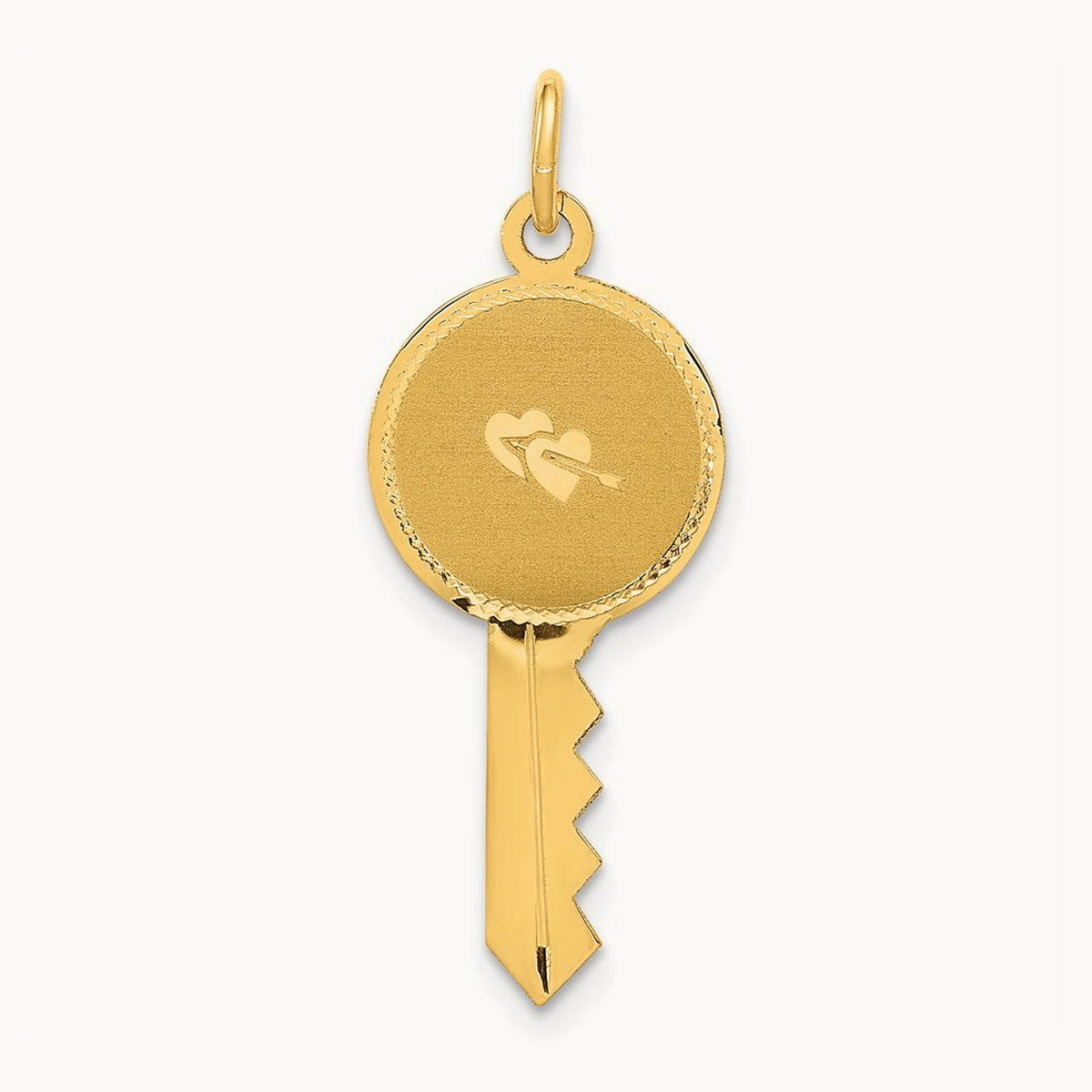 Polished and Satin Hearts Flat Key Charm, 14K