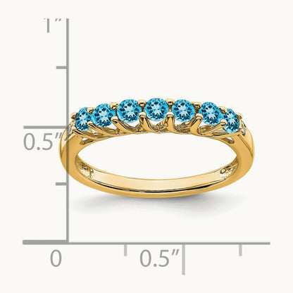 Blue Topaz and Diamond 7-stone Ring — 14K Yellow Gold