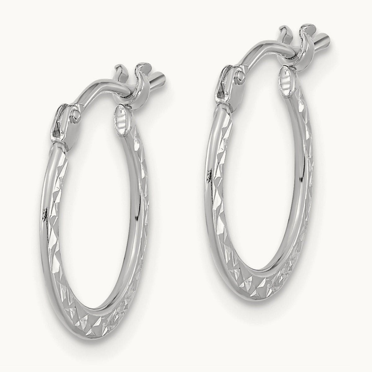 Polished and Diamond-cut Hoop Earrings — 14K White Gold