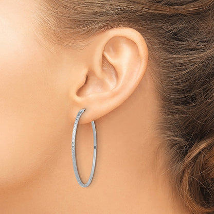 Diamond-cut Square Tube Endless Hoop Earrings — 14K White Gold