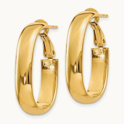 Oval Omega Back Hoop Earrings — 14K Yellow Gold, 5.75mm