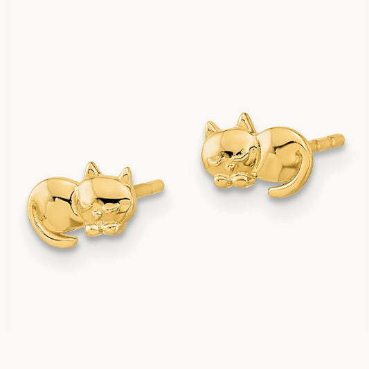 Polished Cat Post Earrings, 14K