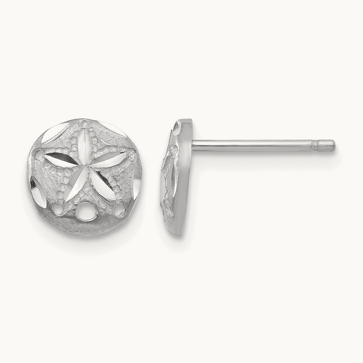 Diamond-cut Sand Dollar Earrings — 14K White Gold
