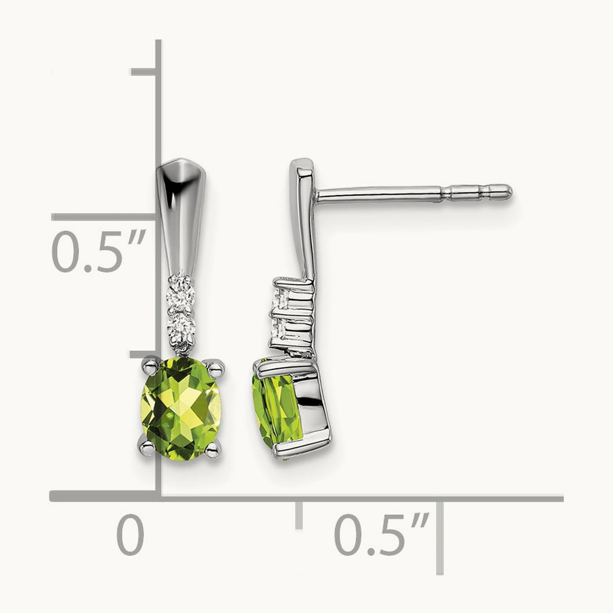 Oval Peridot and Diamond Dangle Earrings, 14K White Gold